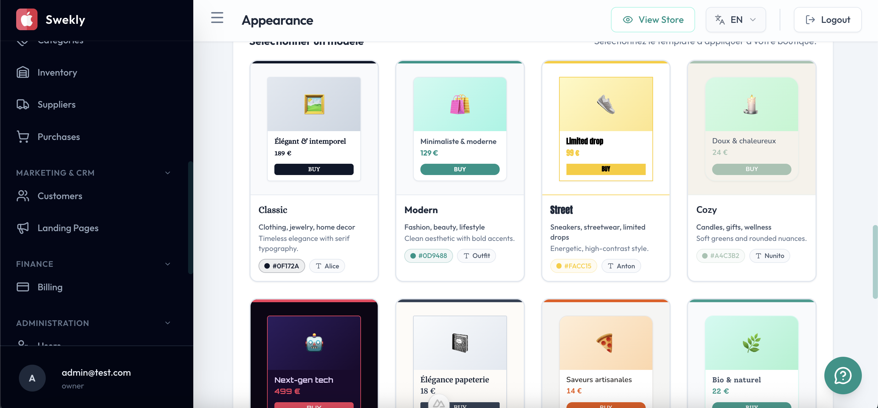 Swekly SaaS Available Templates